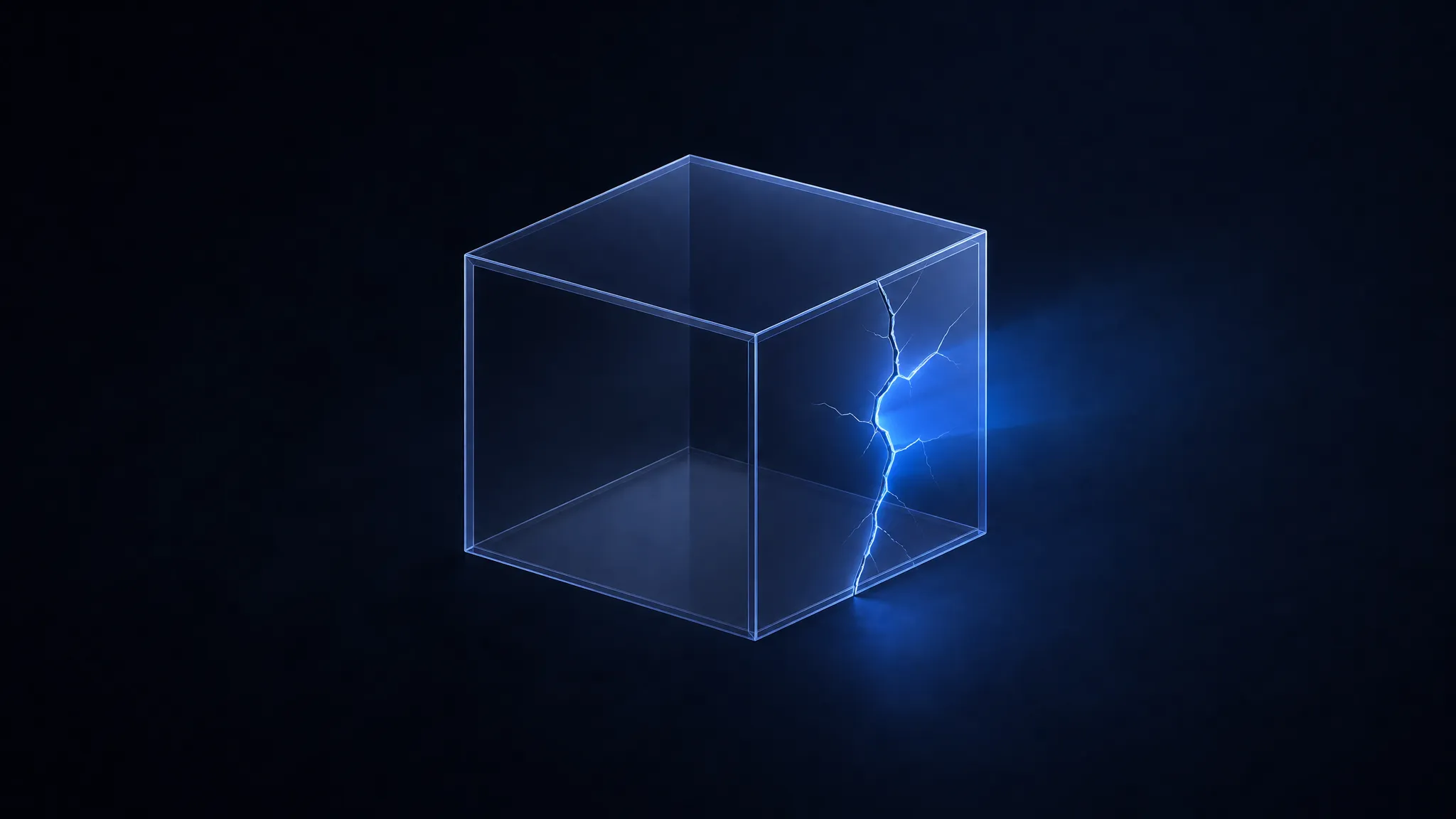 An abstract render of a broken containment boundary around a network node