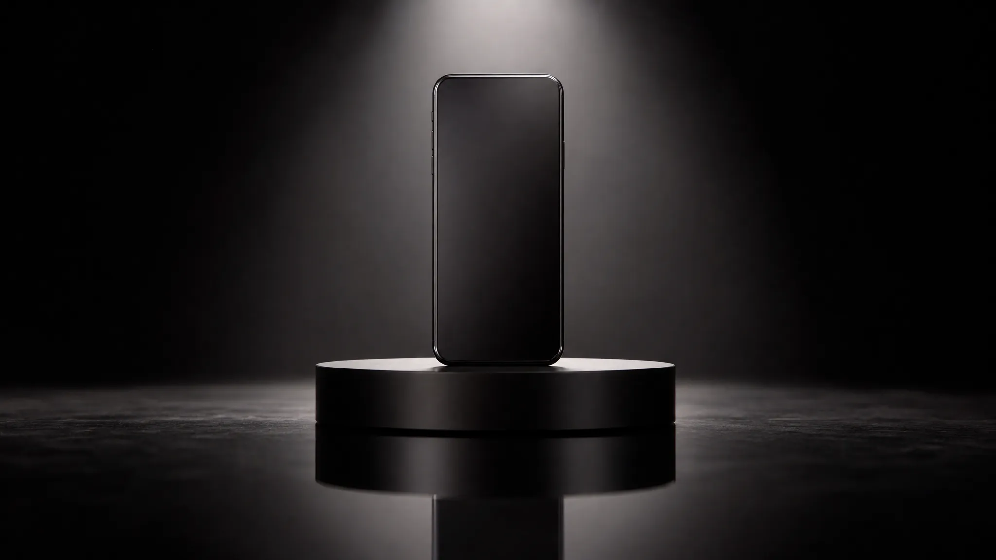 A sleek modern smartphone on a minimalist studio-lit pedestal, representing a product launch reveal