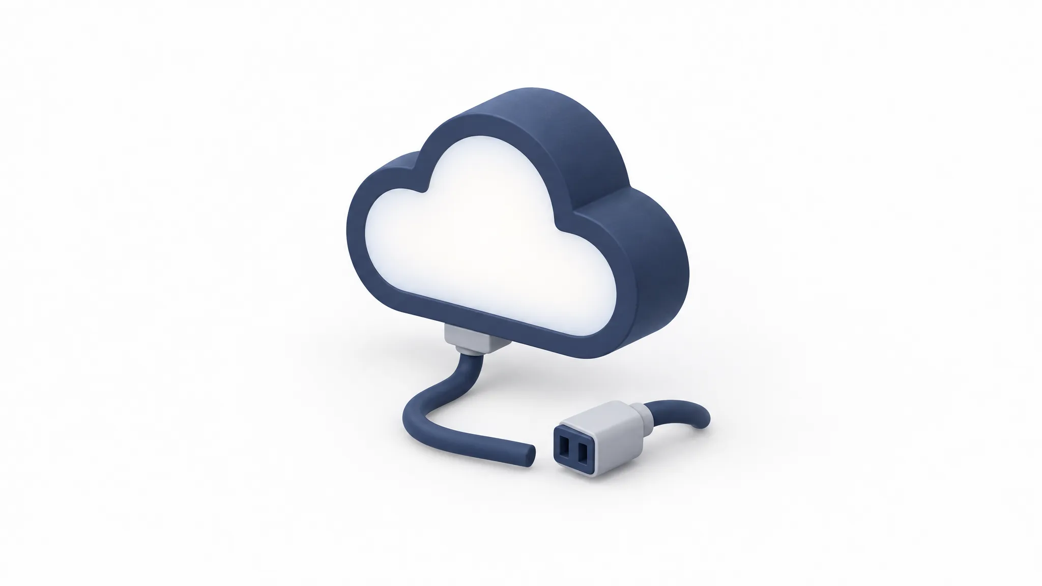 A single unplugged cable lying beside a cloud-shaped structure that remains fully lit