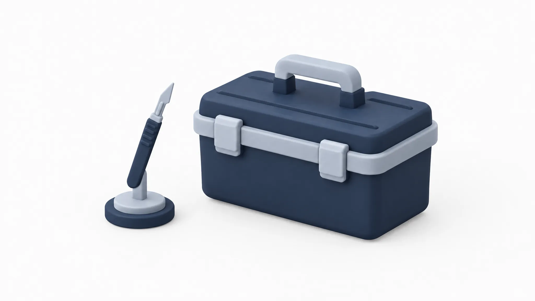A small precise tool resting beside a much larger general-purpose toolbox