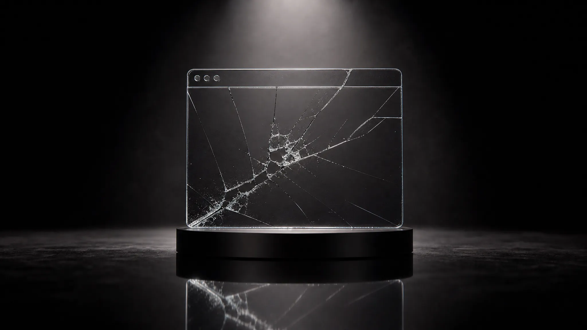 An abstract render of a browser window with a cracked shield icon