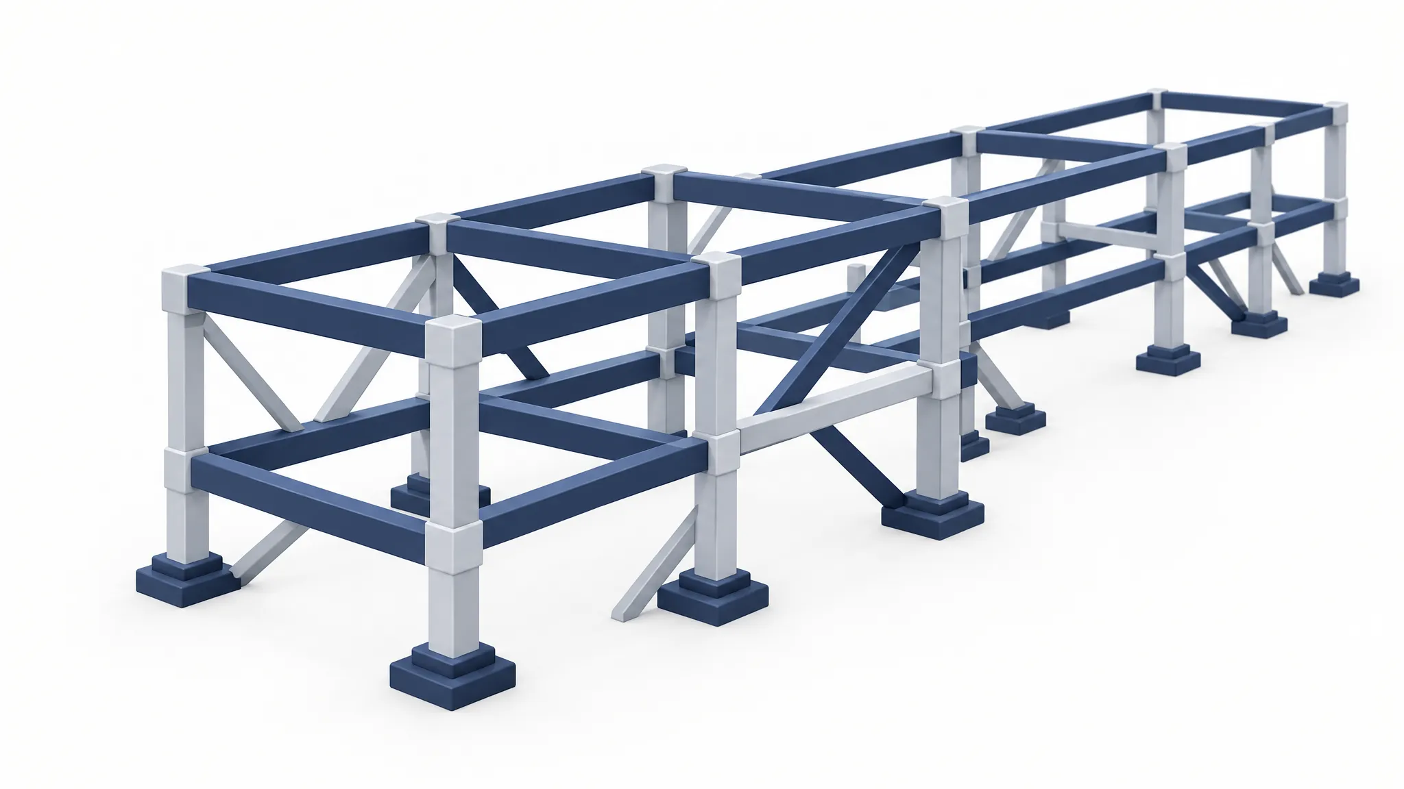 A wide open architectural blueprint of scaffolding extending toward the horizon