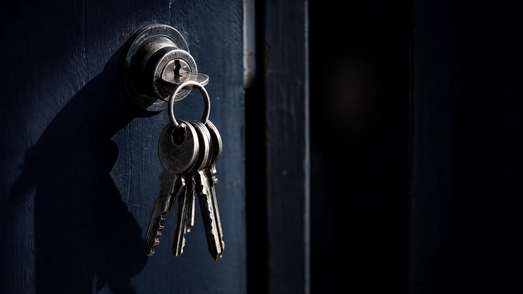 A ring of keys left in an open door lock